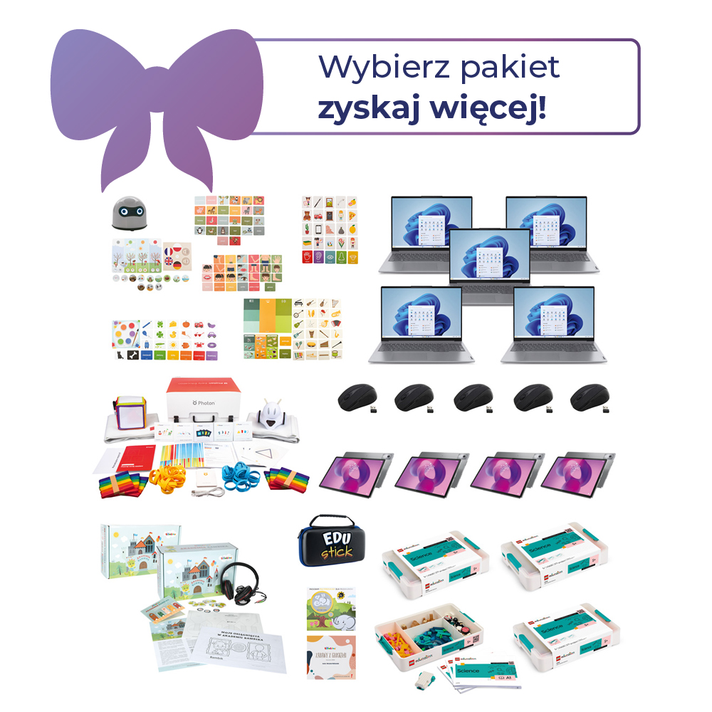 cyfrowe materiały edukacyjne w pakiecie z laptopami i tabletami